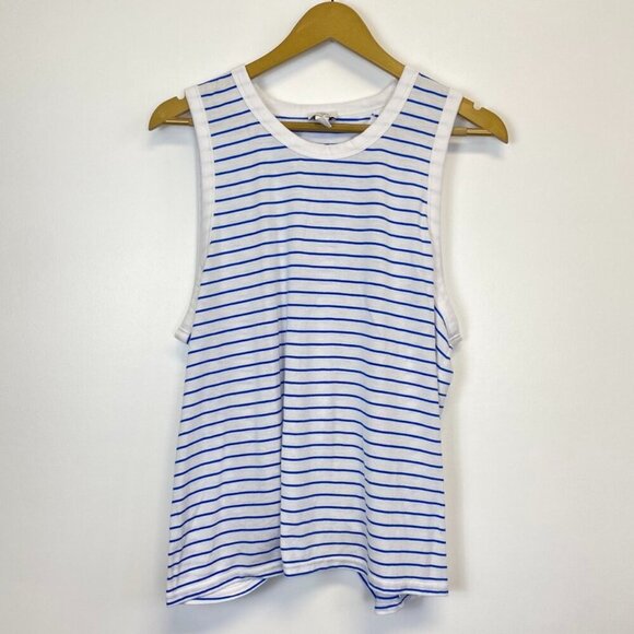 J. Crew Blue and White Striped Back Knot Tank Top - Picture 1 of 13